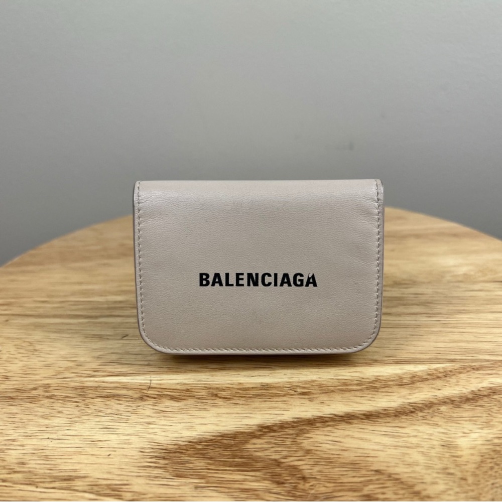Authentic Balenciaga Compact Leather Wallet Off White